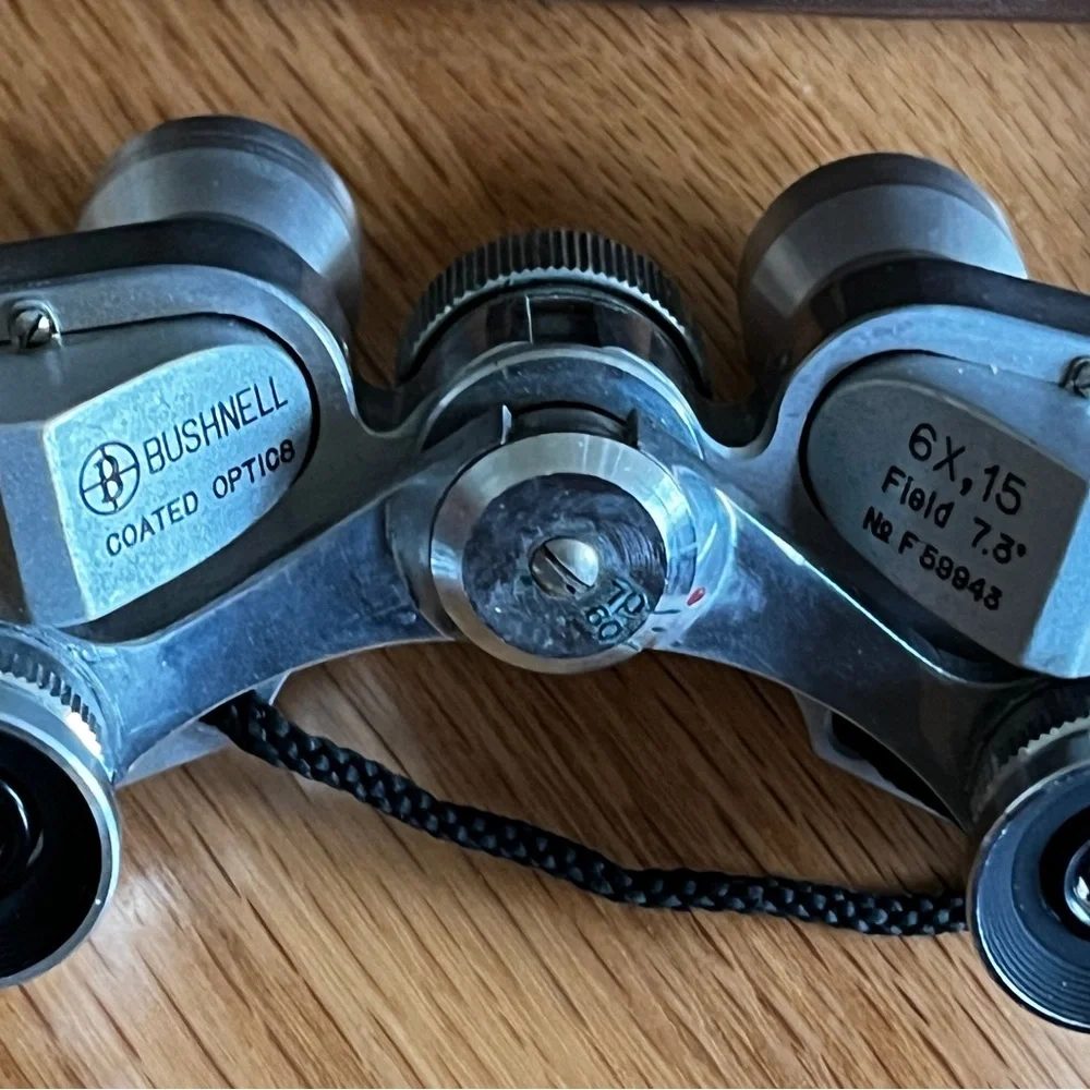 Vintage Bushnell 6 x 15 Mini Field Binoculars with Brown Leather Case